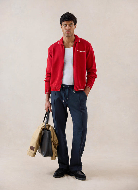 Men's Gardner Dense Knit Zip Cardigan - Red - Percival