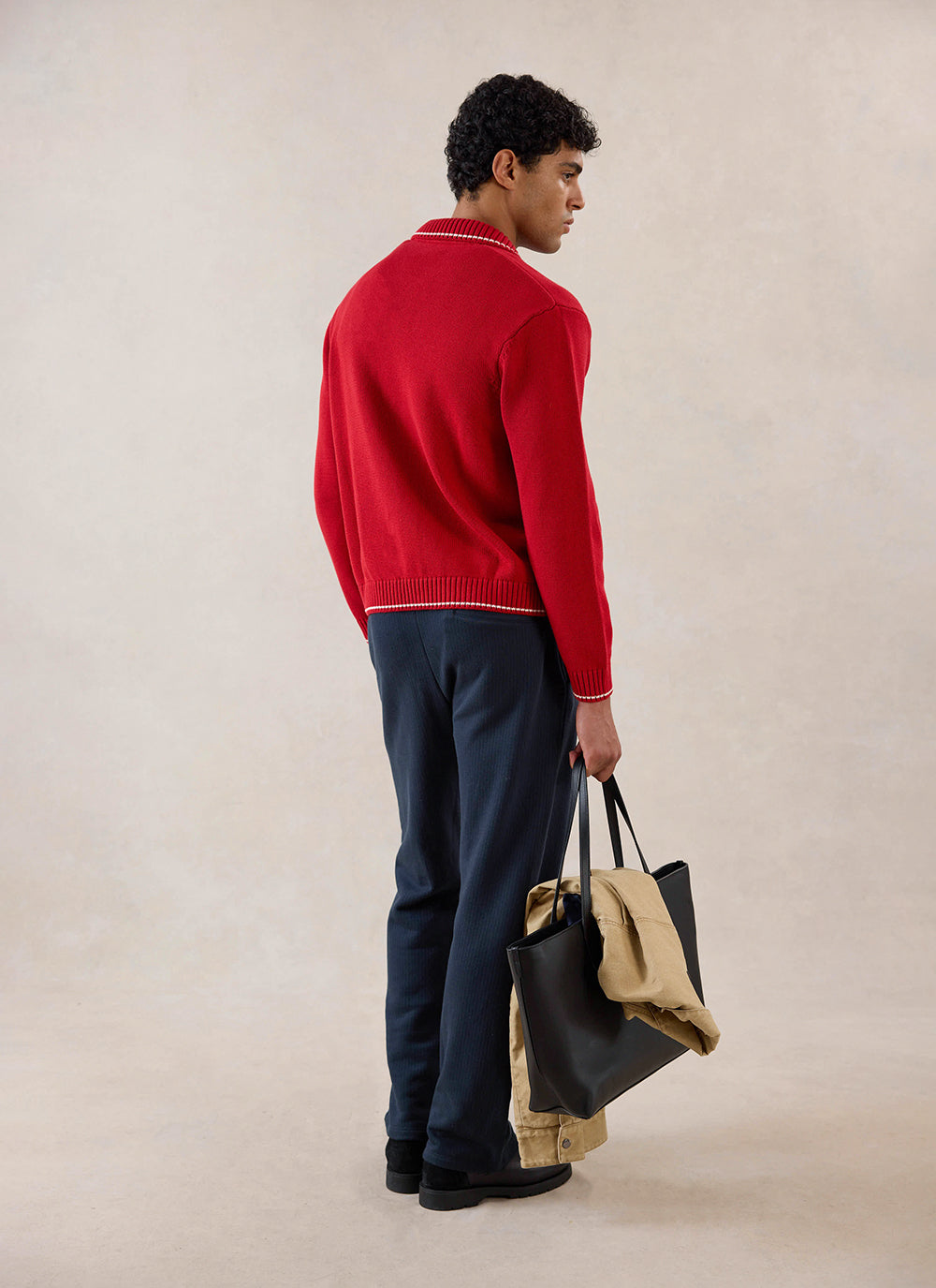 Men's Gardner Dense Knit Zip Cardigan - Red - Percival
