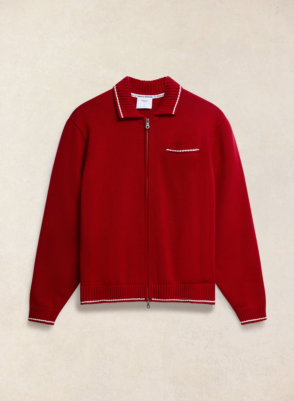 Men's Gardner Dense Knit Zip Cardigan - Red - Percival