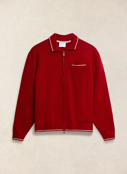 Men's Gardner Dense Knit Zip Cardigan - Red - Percival