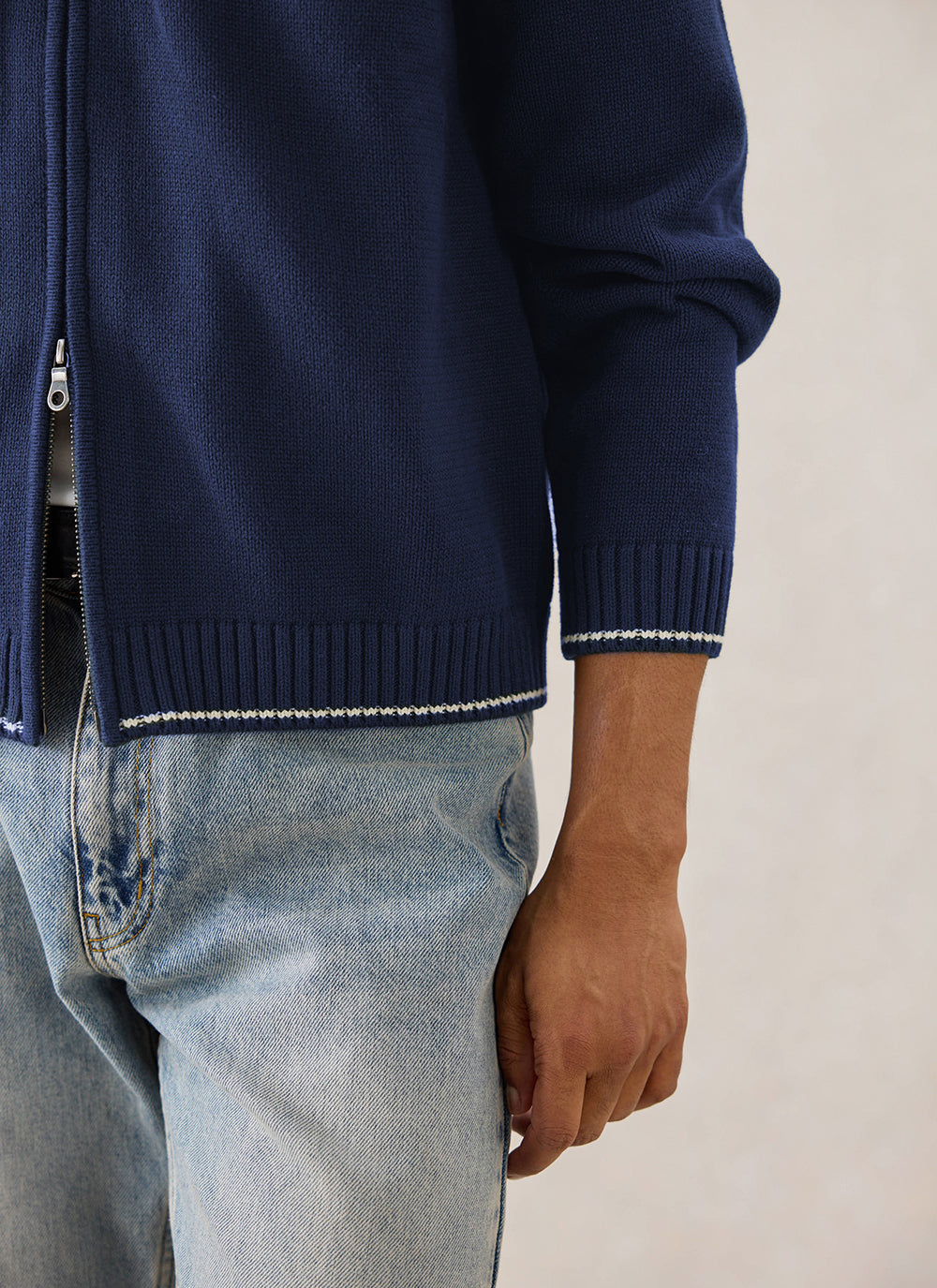 Gardner Cotton Zip Cardigan - Navy Blue - Percival