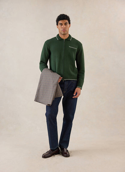 Gardner Dense Knit Zip Cardigan - Cotton - Forest Green - Percival