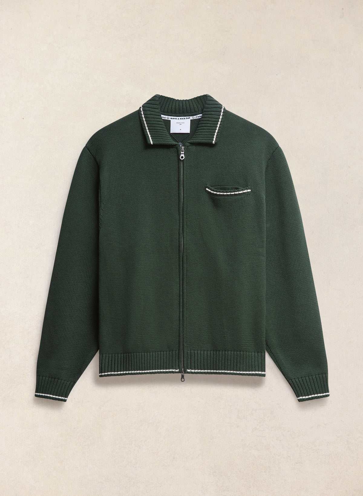 Gardner Dense Knit Zip Cardigan - Cotton - Forest Green - Percival