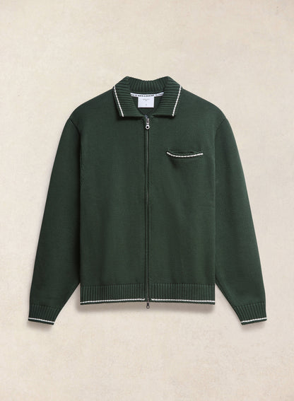 Gardner Dense Knit Zip Cardigan - Cotton - Forest Green - Percival