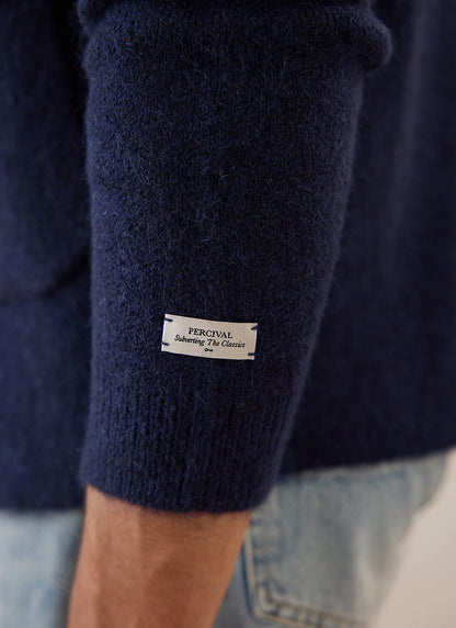 Gibson White Glove Jacquard Cardigan - Navy Mohair Wool - Percival