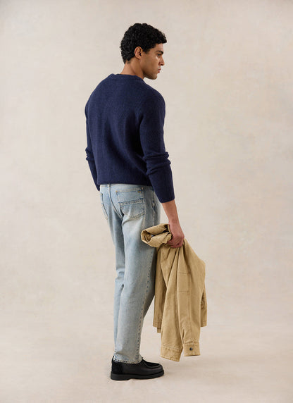 Gibson White Glove Jacquard Cardigan - Navy Mohair Wool - Percival