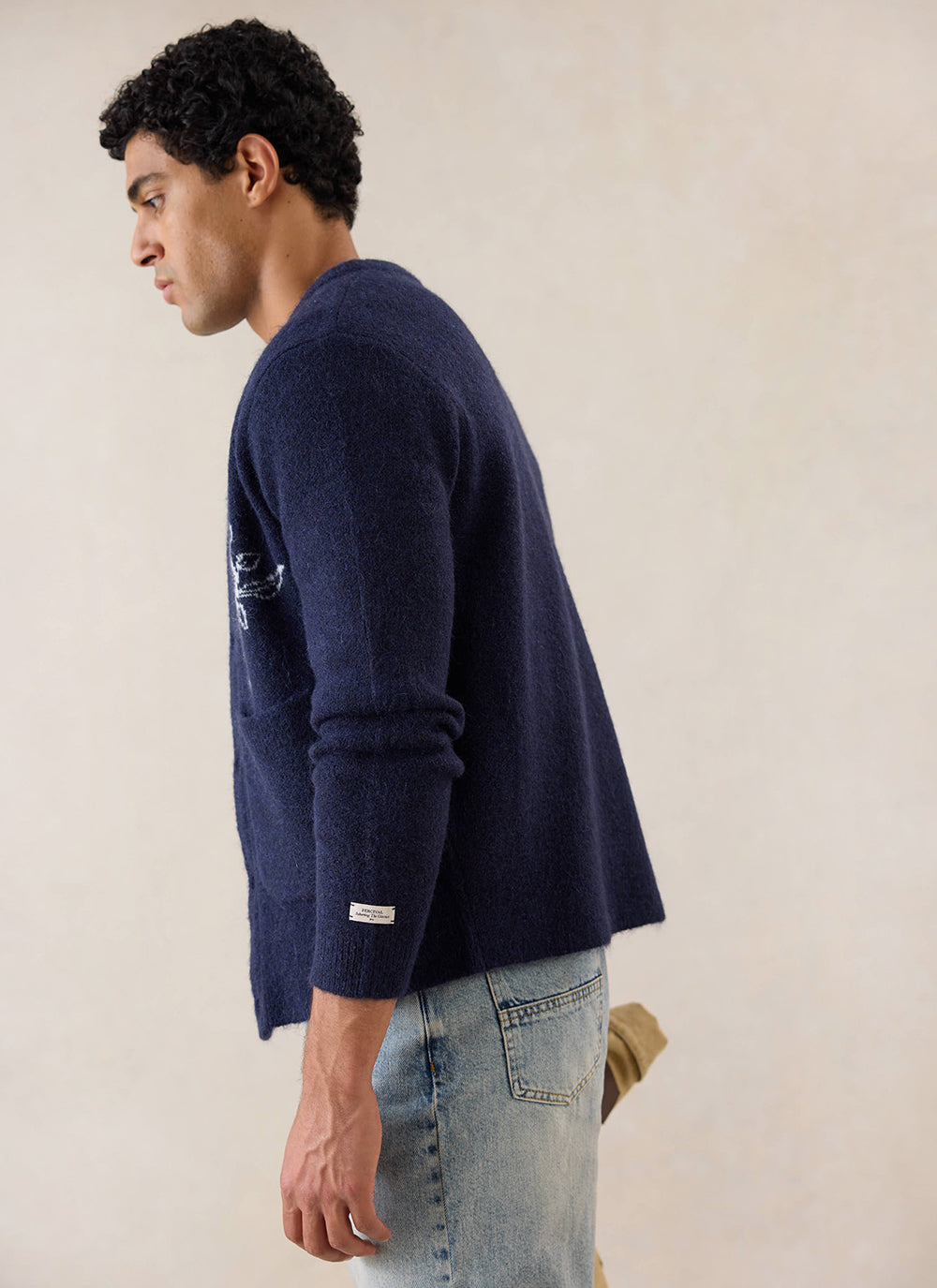 Gibson White Glove Jacquard Cardigan - Navy Mohair Wool - Percival
