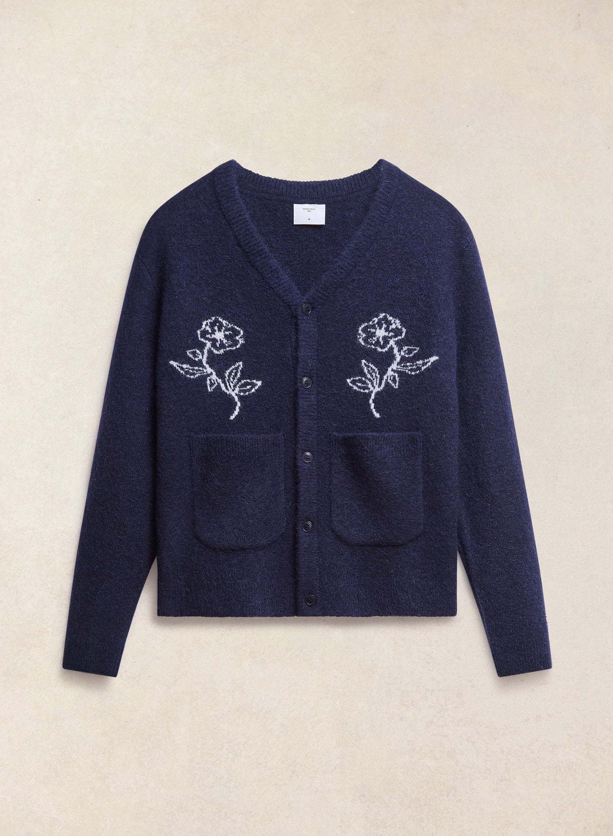 Gibson White Glove Jacquard Cardigan - Navy Mohair Wool - Percival