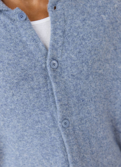 Men's Collared Knit Cardigan - Yak Wool Blend - Heather Blue - Percival