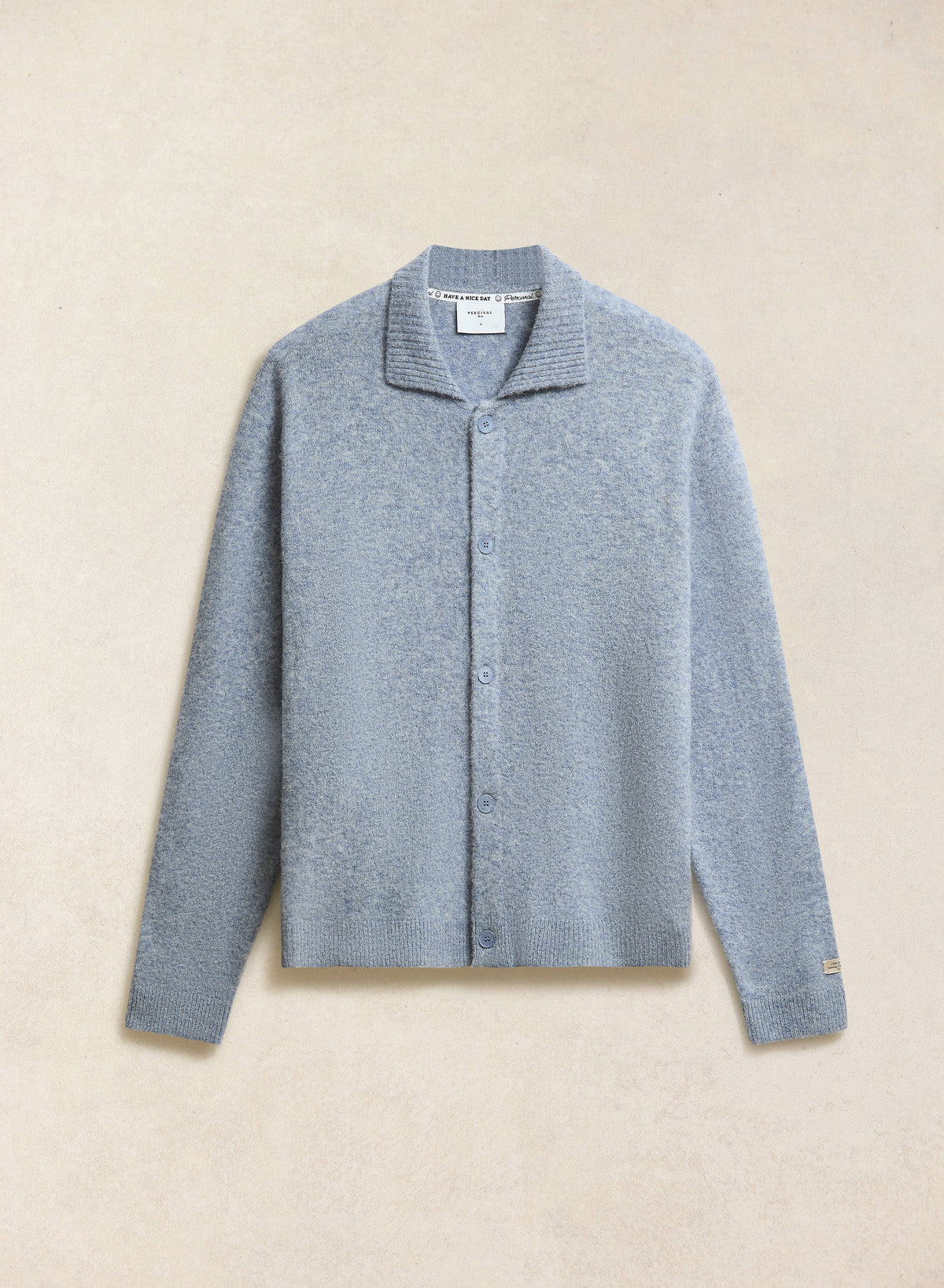 Men's Collared Knit Cardigan - Yak Wool Blend - Heather Blue - Percival
