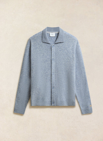 Men's Collared Knit Cardigan - Yak Wool Blend - Heather Blue - Percival