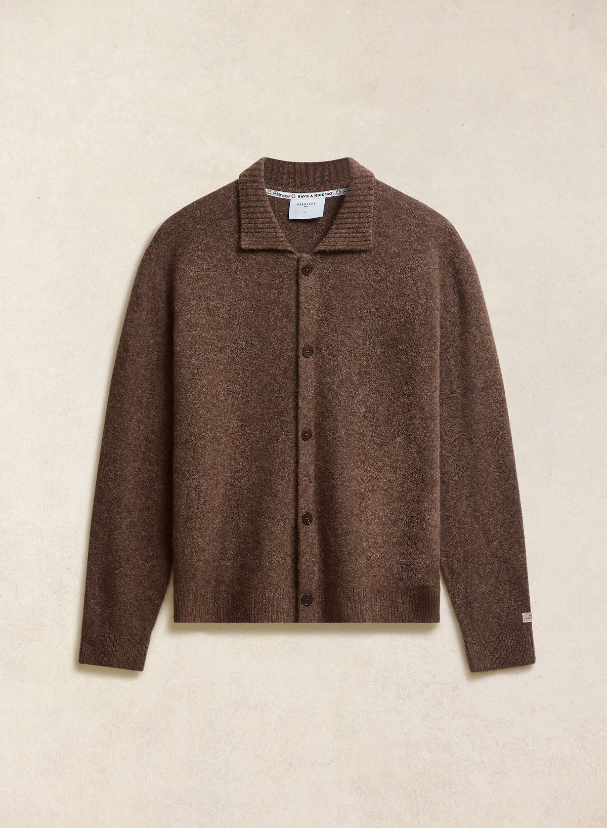Men's Collared Knit Cardigan - Yak Wool Blend - Brown - Percival