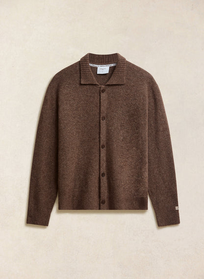 Men's Collared Knit Cardigan - Yak Wool Blend - Brown - Percival