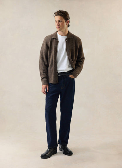 Men's Collared Knit Cardigan - Yak Wool Blend - Brown - Percival
