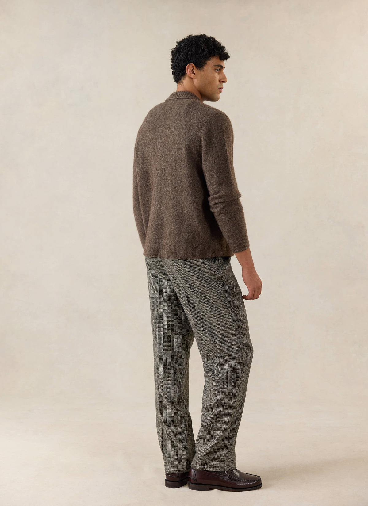 Men's Collared Knit Cardigan - Yak Wool Blend - Brown - Percival