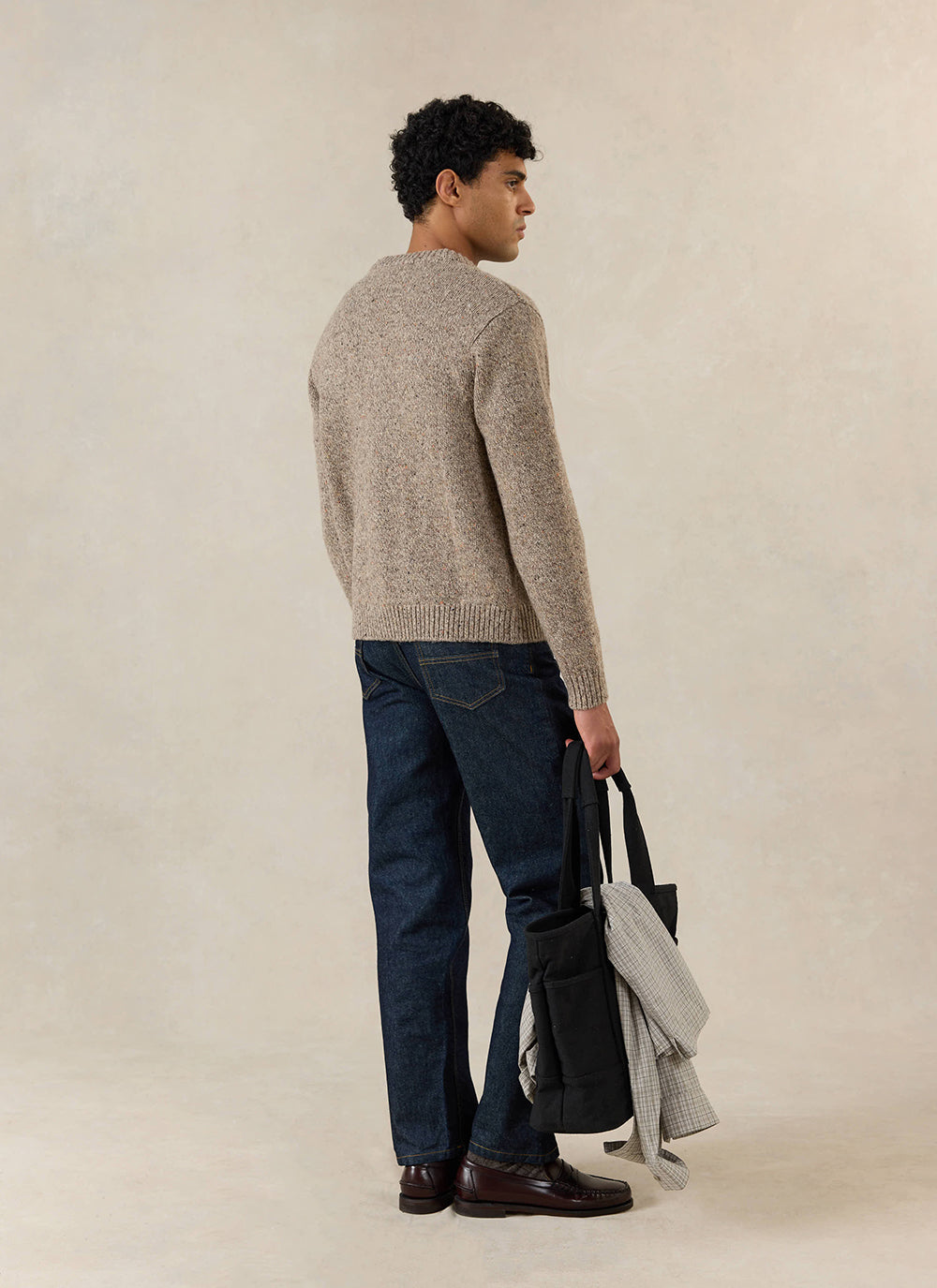 Men's V Neck Cardigan: Rhodes - Cotton Blend - Oak - Percival