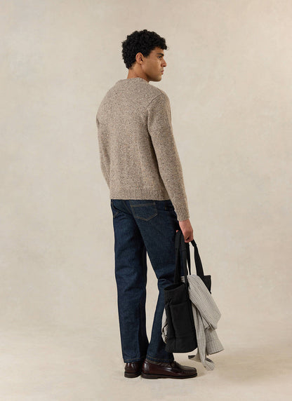 Men's V Neck Cardigan: Rhodes - Cotton Blend - Oak - Percival
