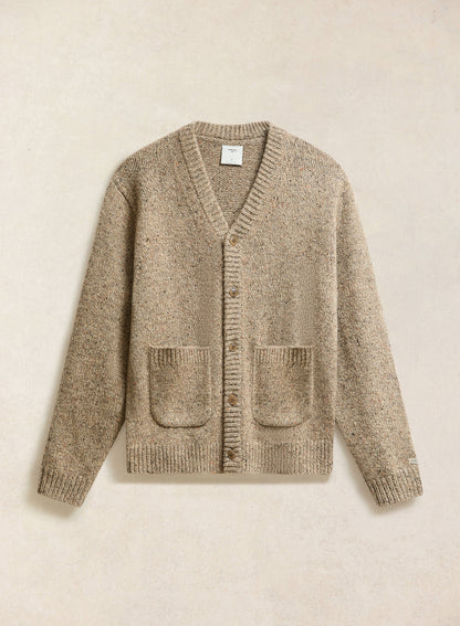 Men's V Neck Cardigan: Rhodes - Cotton Blend - Oak - Percival