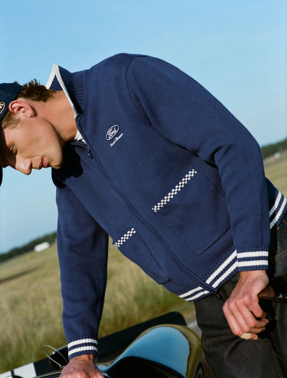 Men's Embroidered Zip Cardigan - Ford x Percival - Blue - Cotton