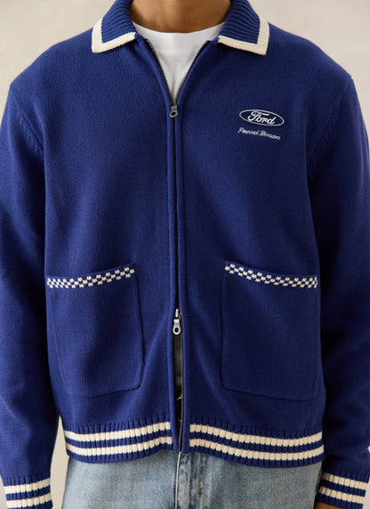 Men's Embroidered Zip Cardigan - Ford x Percival - Blue - Cotton