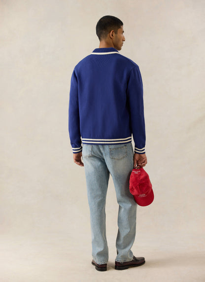 Men's Embroidered Zip Cardigan - Ford x Percival - Blue - Cotton