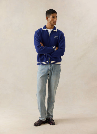 Men's Embroidered Zip Cardigan - Ford x Percival - Blue - Cotton