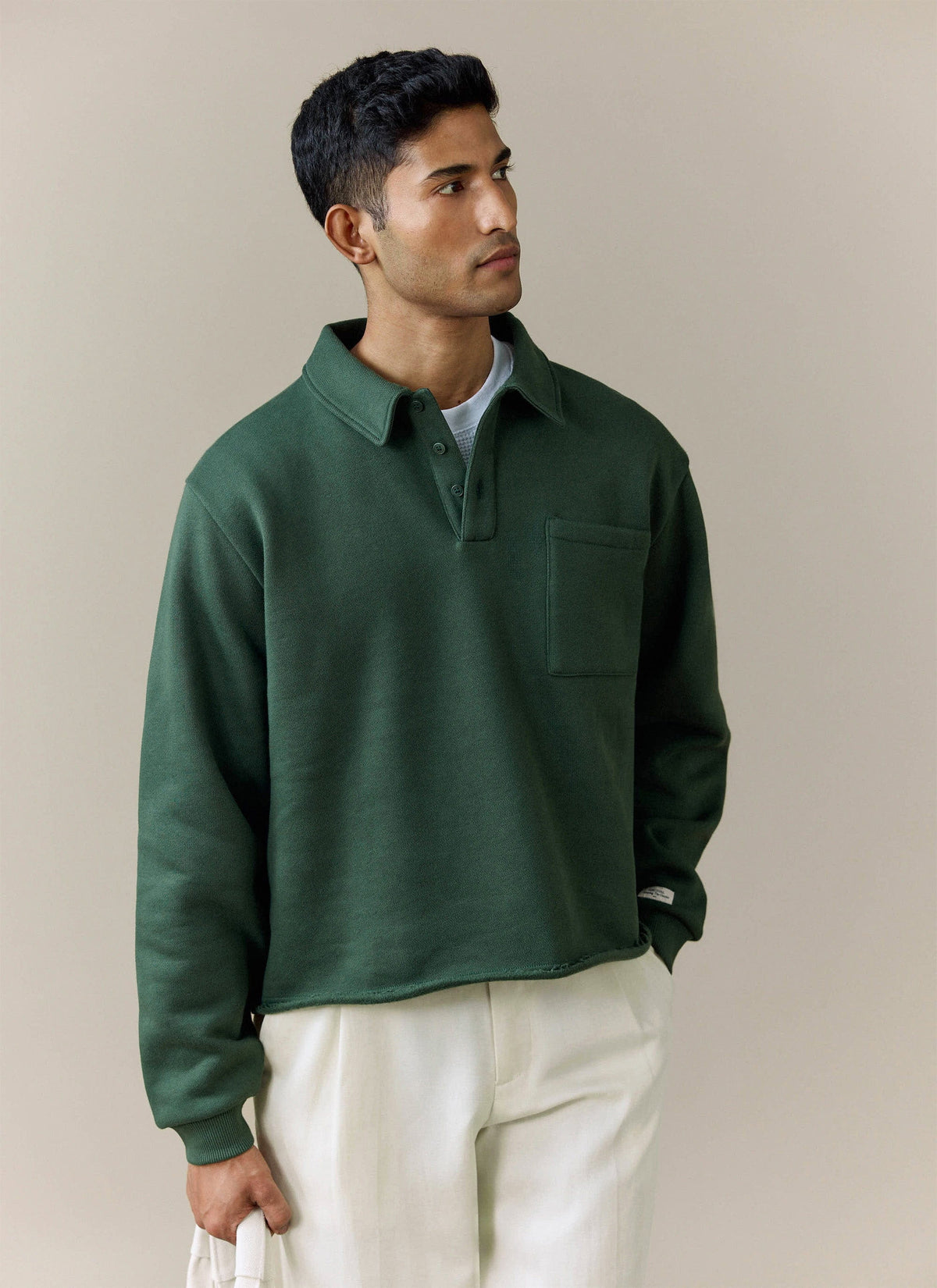 Men's Boxy Polo Sweatshirt - Cotton - Green