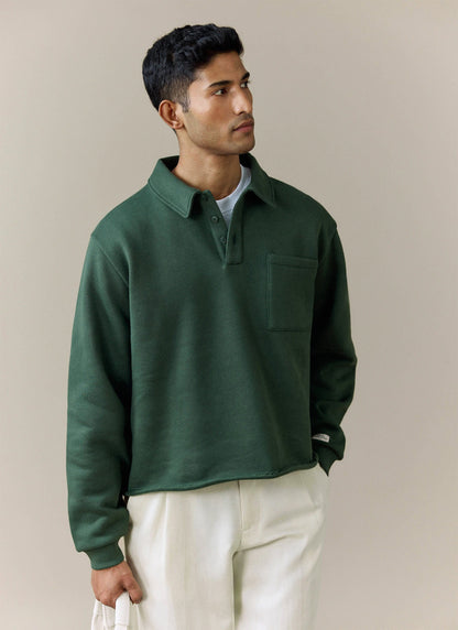 Men's Boxy Polo Sweatshirt - Cotton - Green