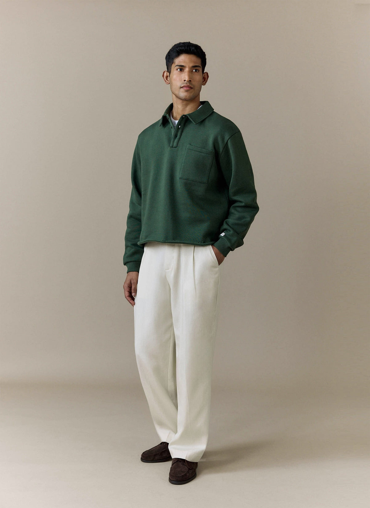 Men's Boxy Polo Sweatshirt - Cotton - Green