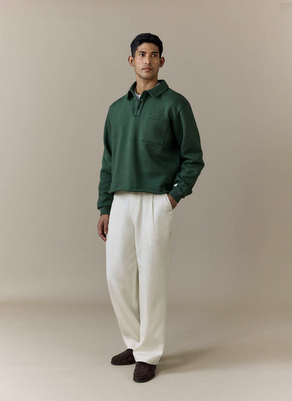 Men's Boxy Polo Sweatshirt - Cotton - Green