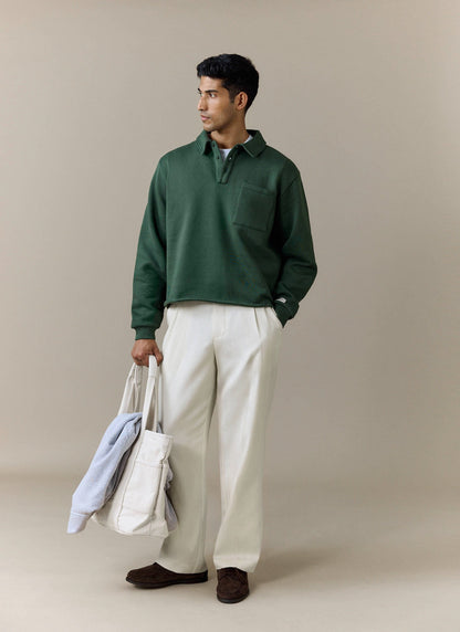 Men's Boxy Polo Sweatshirt - Cotton - Green