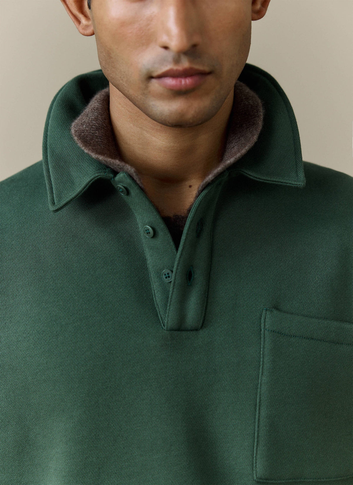 Men's Boxy Polo Sweatshirt - Cotton - Green
