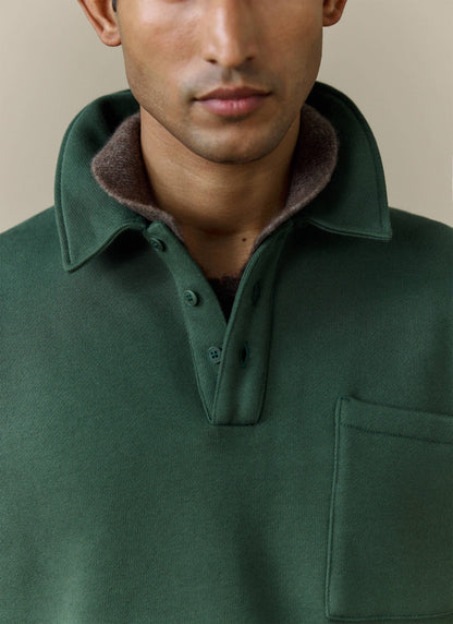 Men's Boxy Polo Sweatshirt - Cotton - Green