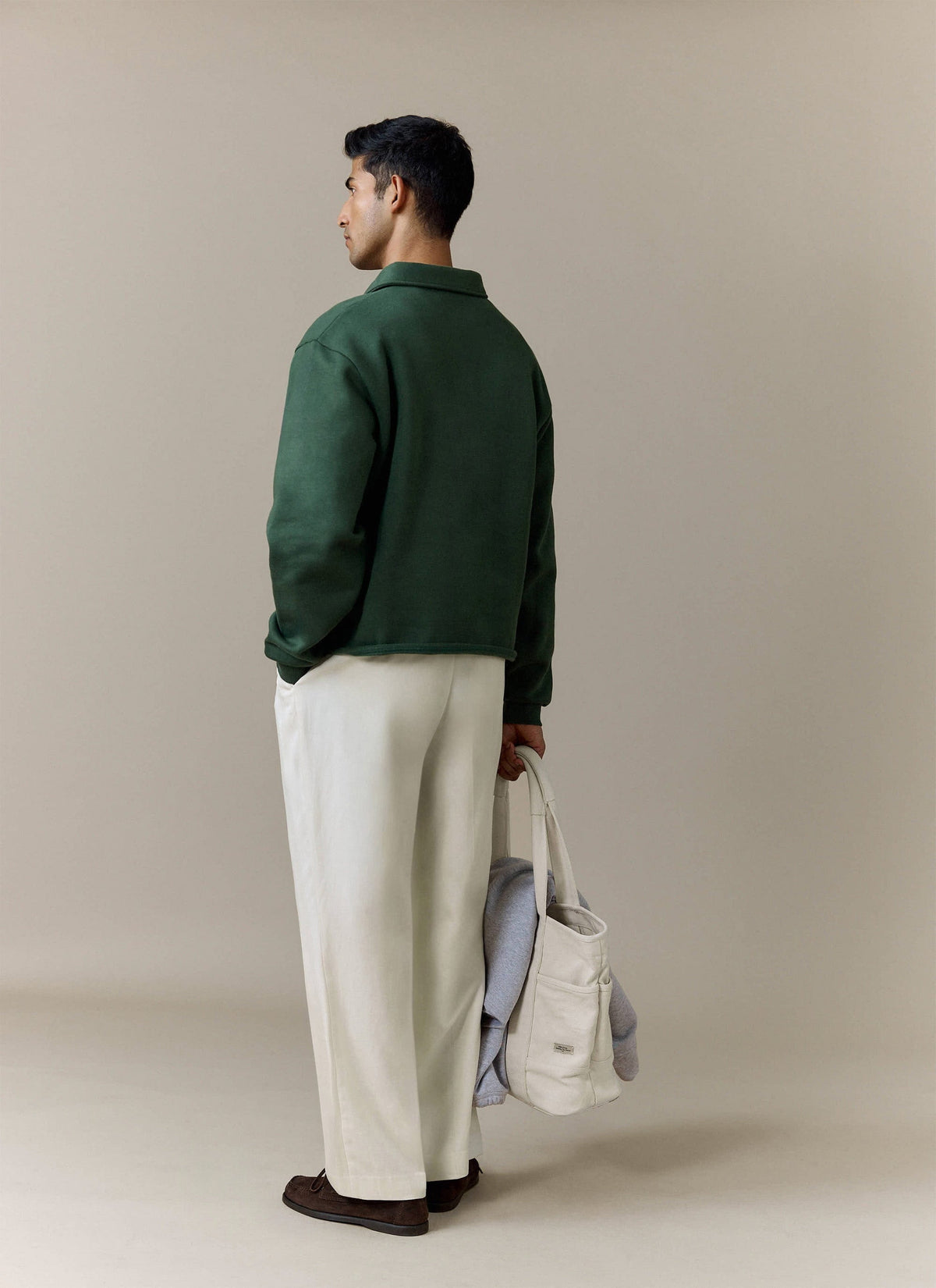 Men's Boxy Polo Sweatshirt - Cotton - Green