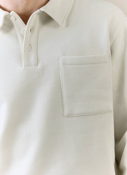 Men's Boxy Polo Sweatshirt - Cotton - Cream