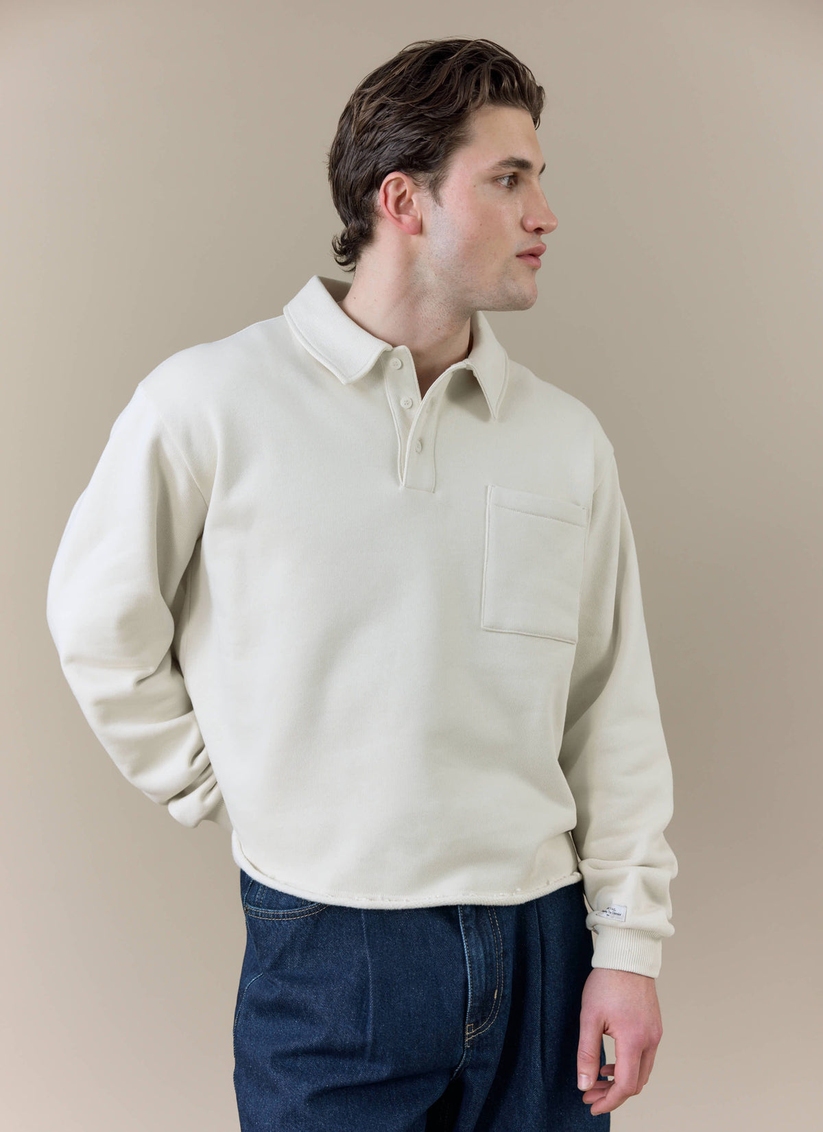 Men's Boxy Polo Sweatshirt - Cotton - Cream