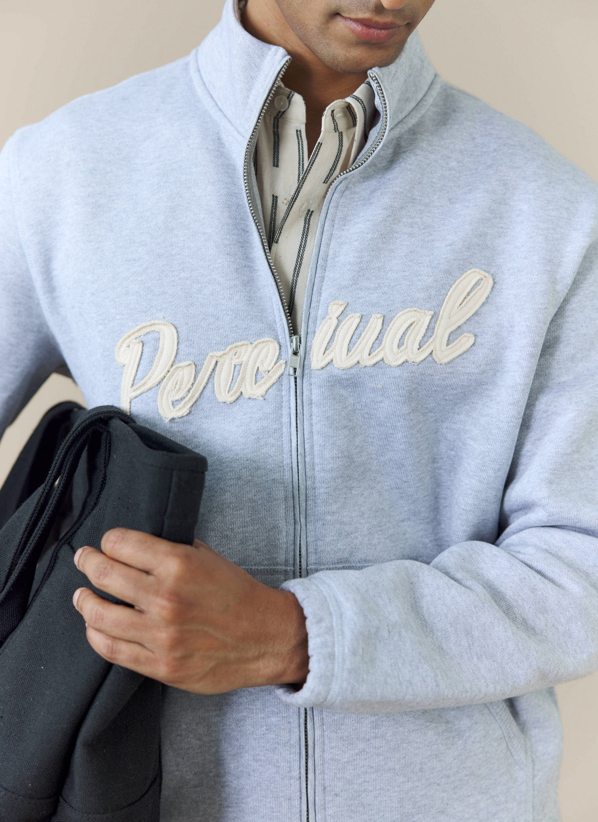 Men's Curtis Funnel Neck Zip Jumper - Cotton - Grey