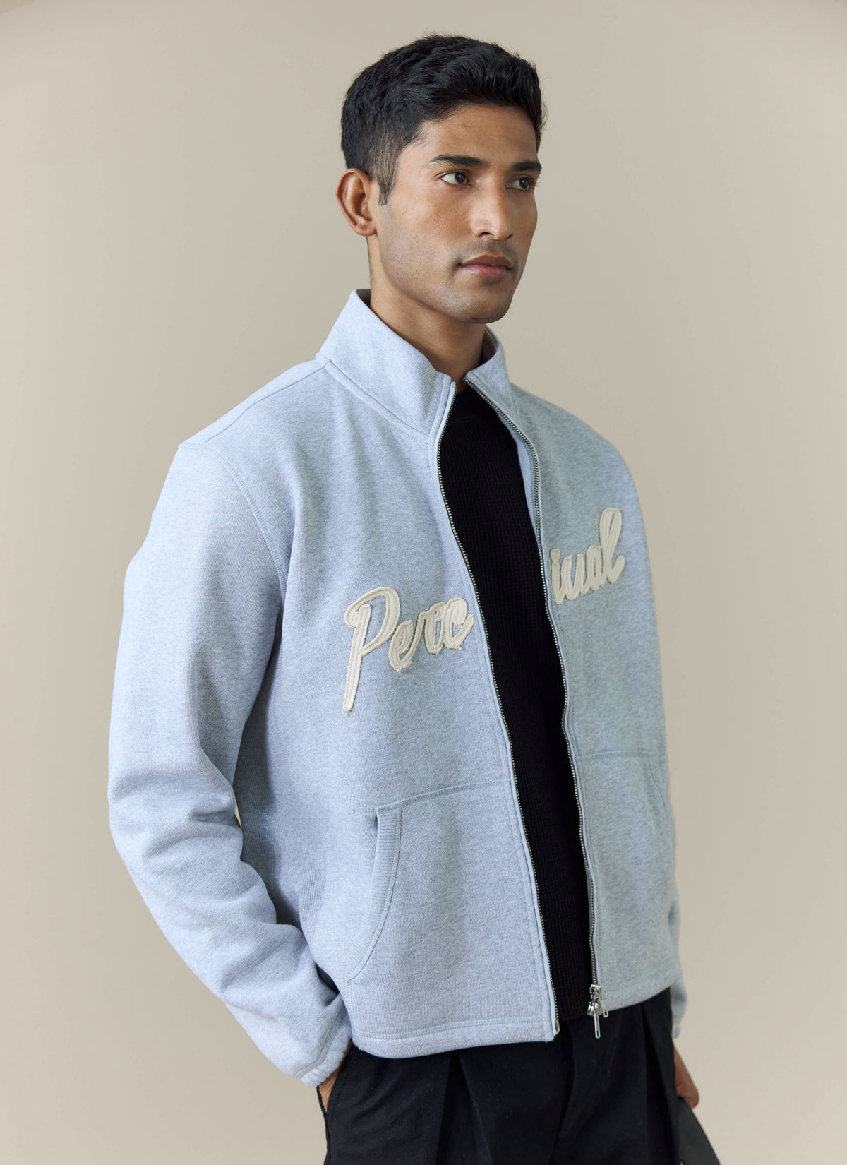 Men's Curtis Funnel Neck Zip Jumper - Cotton - Grey