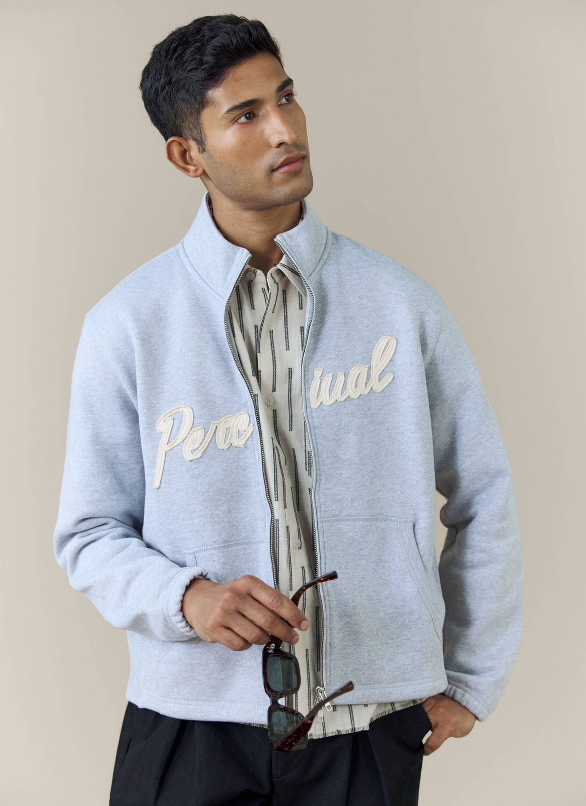Men's Curtis Funnel Neck Zip Jumper - Cotton - Grey