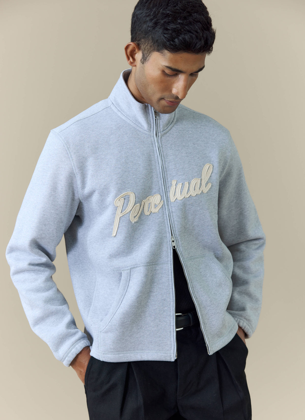 Men's Curtis Funnel Neck Zip Jumper - Cotton - Grey