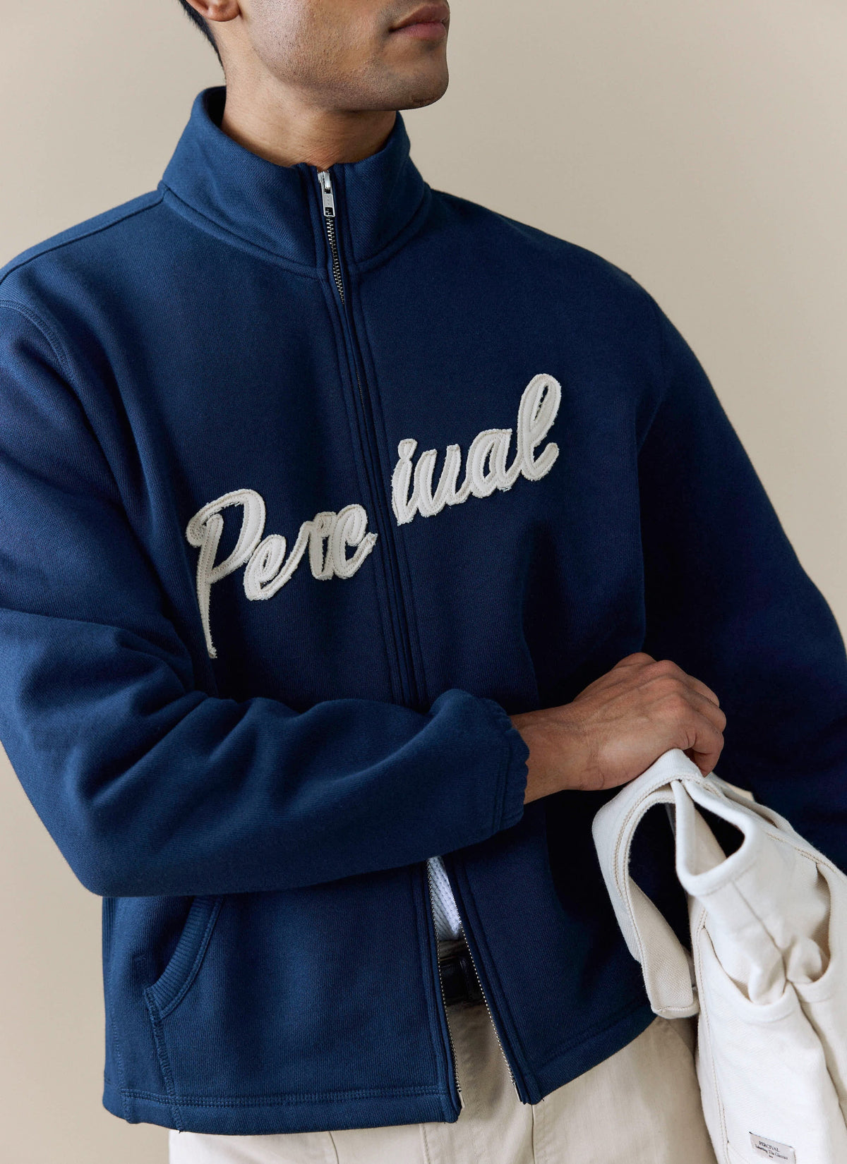 Men's Curtis Funnel Neck Zip Jumper - Cotton - Navy