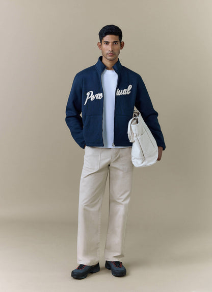 Men's Curtis Funnel Neck Zip Jumper - Cotton - Navy