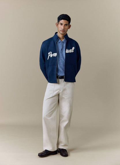 Men's Curtis Funnel Neck Zip Jumper - Cotton - Navy