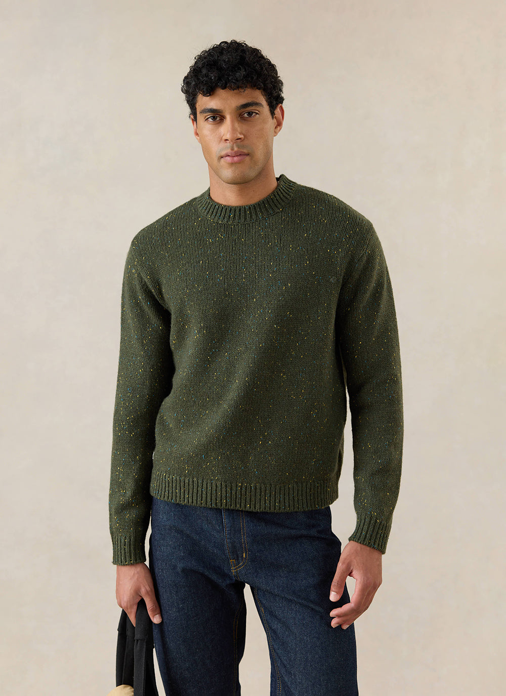 Men's Forest Green Crew Neck Jumper - Rhodes - Cotton - Percival