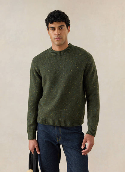 Men's Forest Green Crew Neck Jumper - Rhodes - Cotton - Percival