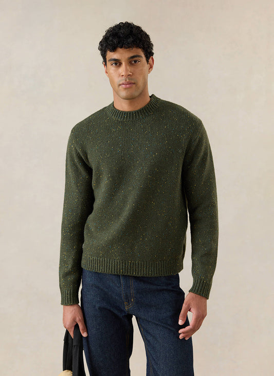 Men's Forest Green Crew Neck Jumper - Rhodes - Cotton - Percival