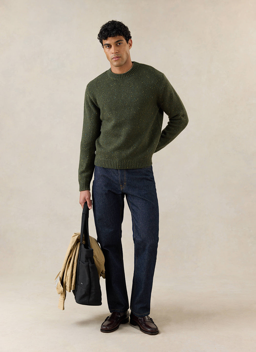 Men's Forest Green Crew Neck Jumper - Rhodes - Cotton - Percival