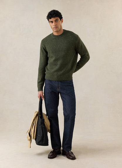 Men's Forest Green Crew Neck Jumper - Rhodes - Cotton - Percival