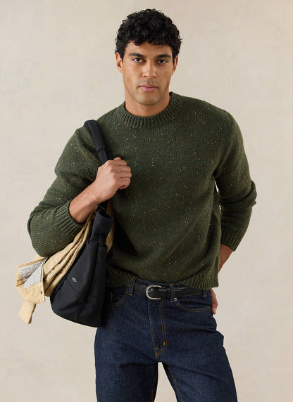 Men's Forest Green Crew Neck Jumper - Rhodes - Cotton - Percival