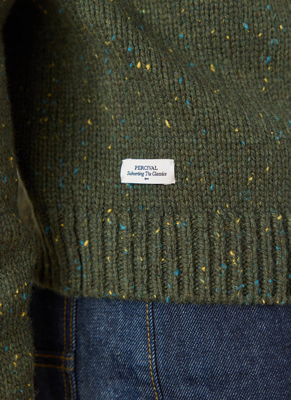 Men's Forest Green Crew Neck Jumper - Rhodes - Cotton - Percival